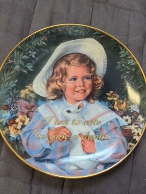Vintage Decorative Plate with Girl and Bunny - Pastel Blue & Pink Funny Quotes